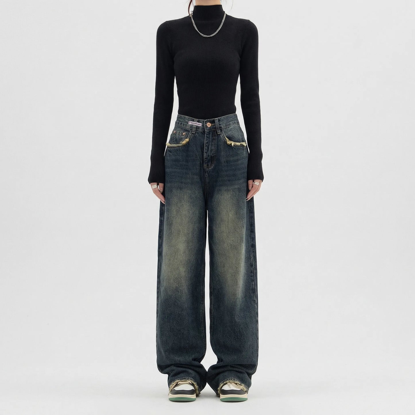 High-Waist Wide-Leg Baggy Jeans - Rosa