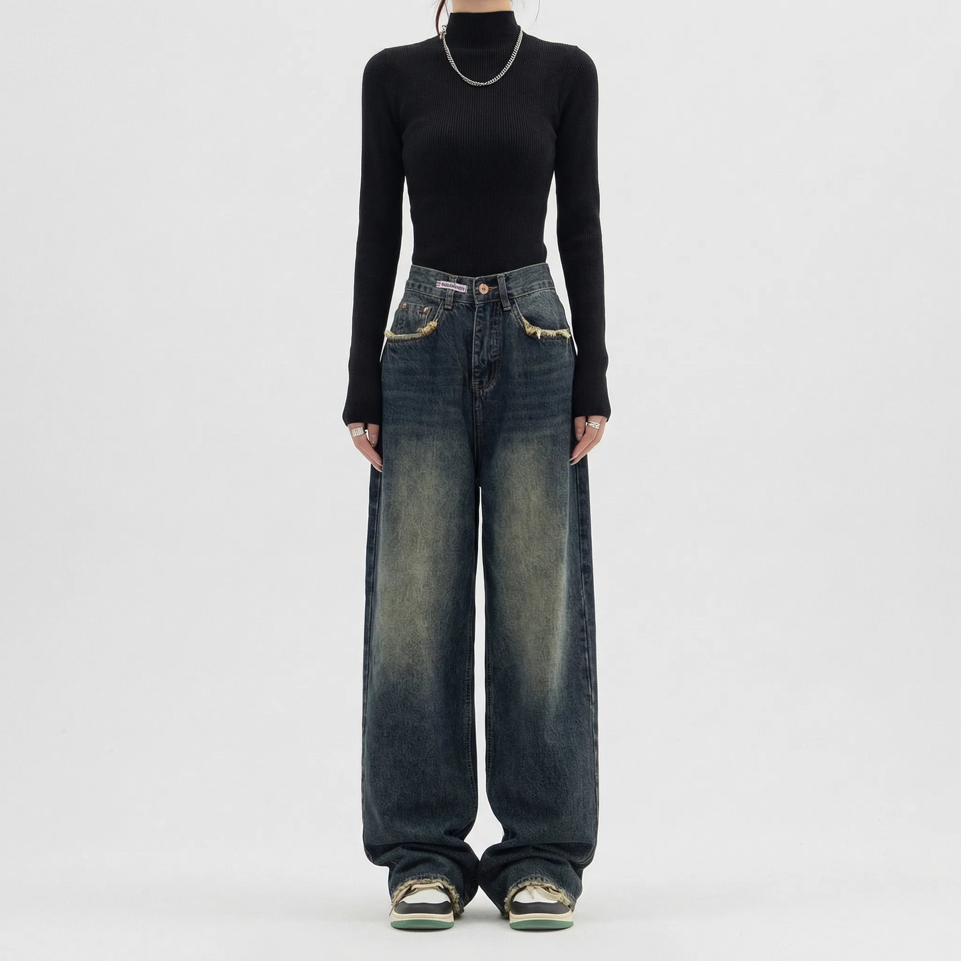 High-Waist Wide-Leg Baggy Jeans - Rosa