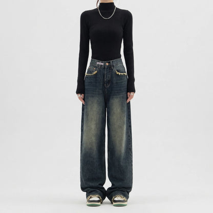 High-Waist Wide-Leg Baggy Jeans - Rosa