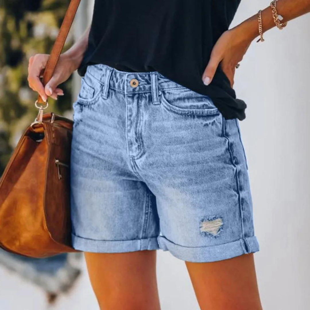 High-Waisted Denim Shorts With A Worn-In Look - Molly