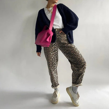 High-Waisted Jeans With Leopard Print - Rochelle