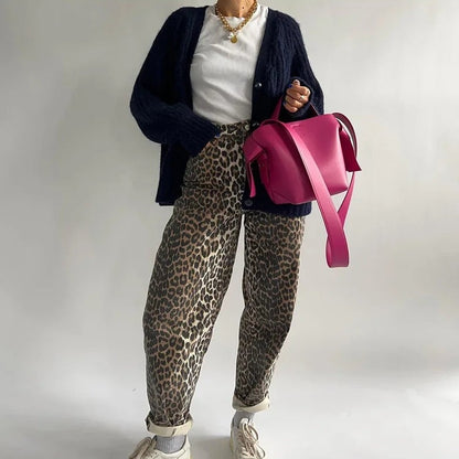 High-Waisted Jeans With Leopard Print - Rochelle