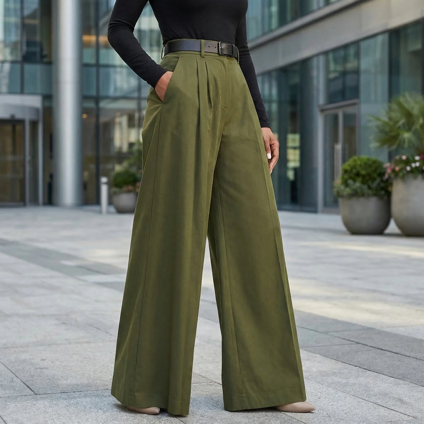High-Waisted Wide-Leg Palazzo Trousers - Jane