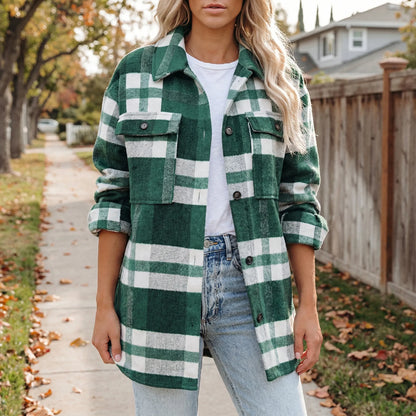 Hip-Length Checked Shirt Jacket - Michelle