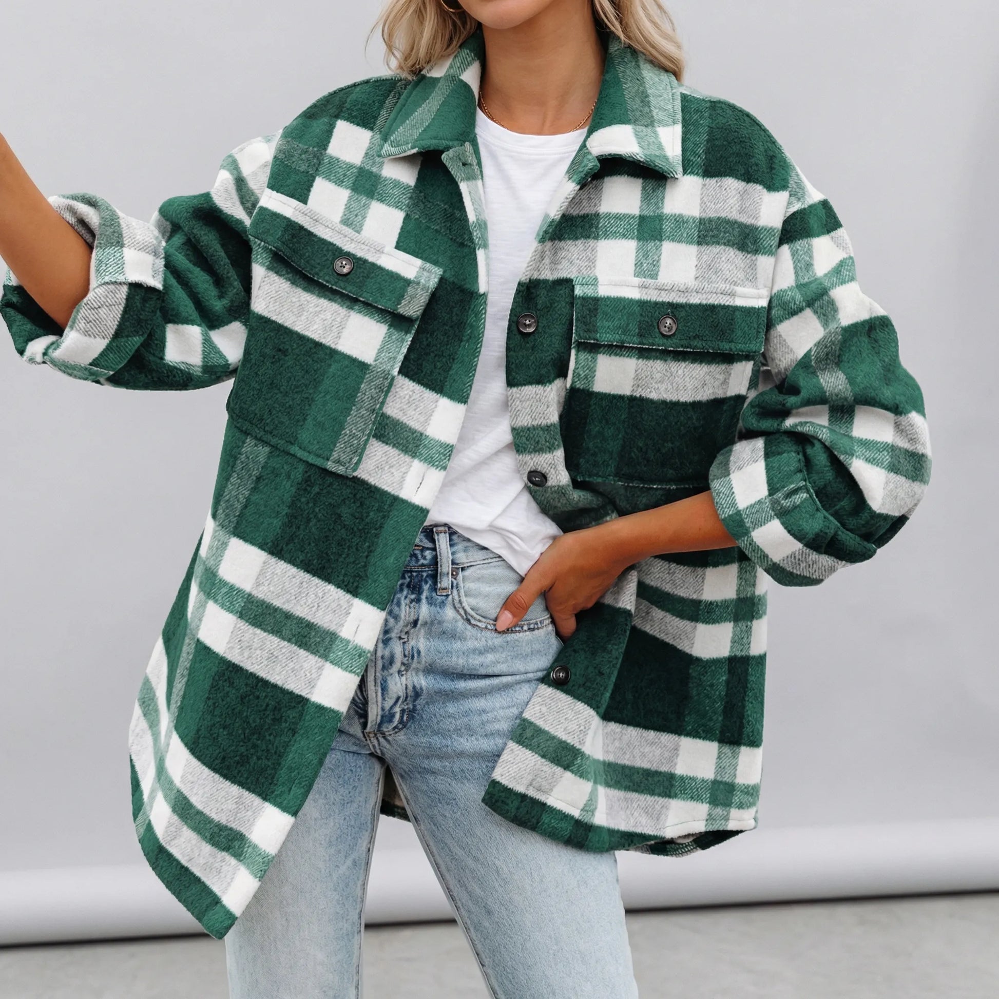 Hip-Length Checked Shirt Jacket - Michelle
