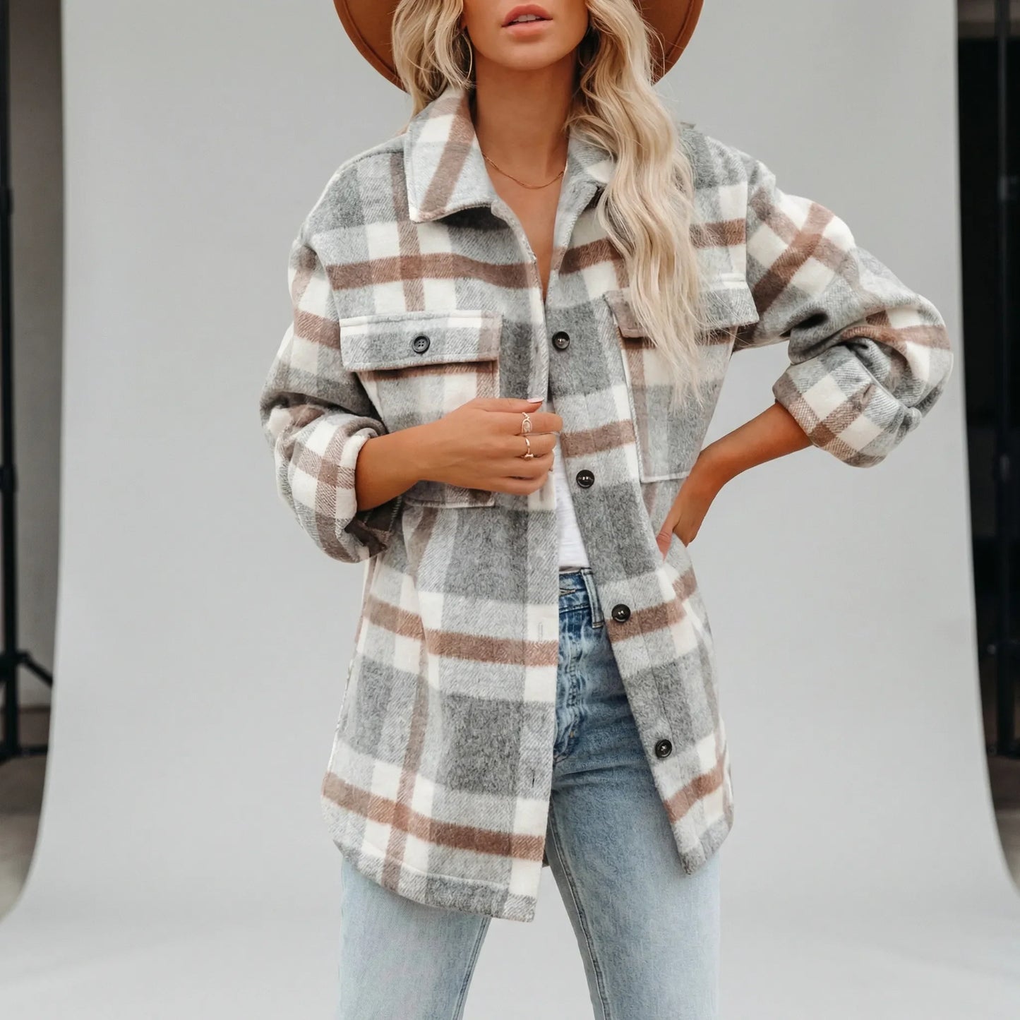 Hip-Length Checked Shirt Jacket - Michelle