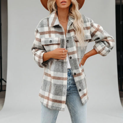 Hip-Length Checked Shirt Jacket - Michelle