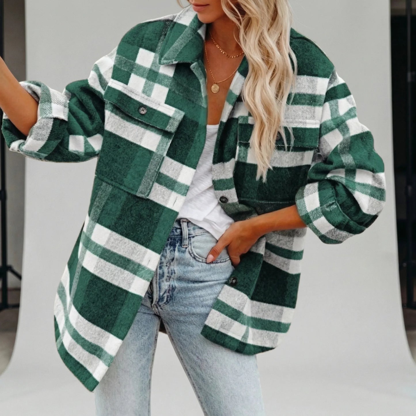 Hip-Length Checked Shirt Jacket - Michelle