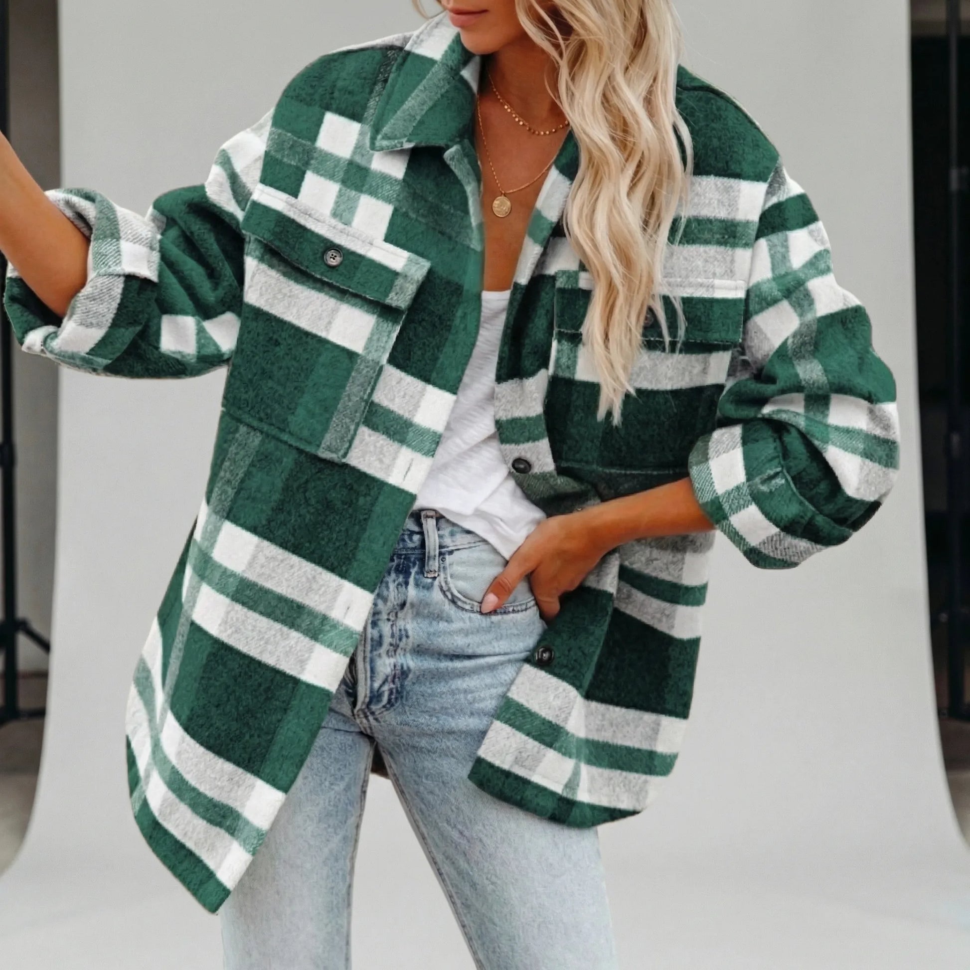 Hip-Length Checked Shirt Jacket - Michelle