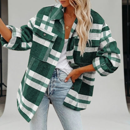 Hip-Length Checked Shirt Jacket - Michelle