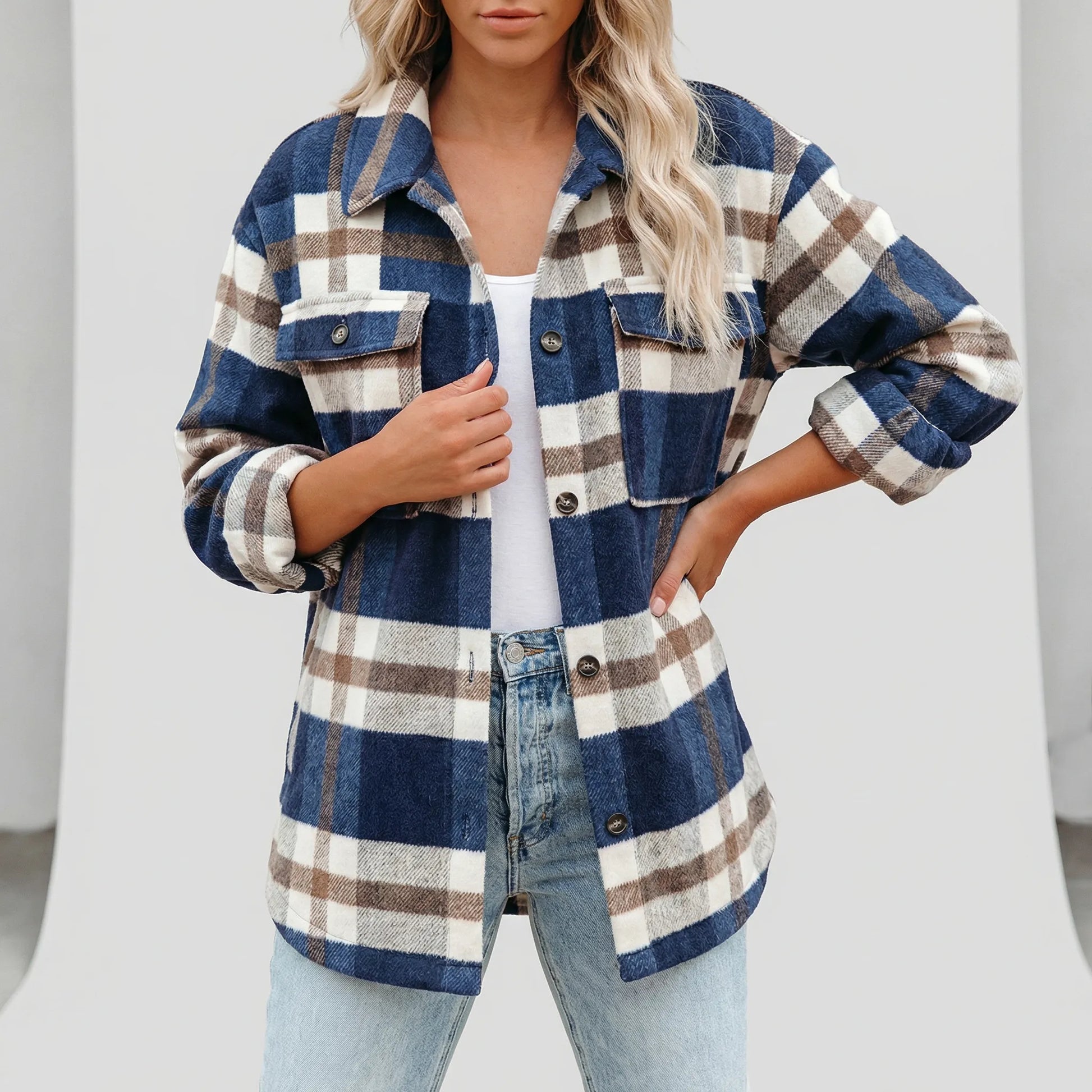 Hip-Length Checked Shirt Jacket - Michelle
