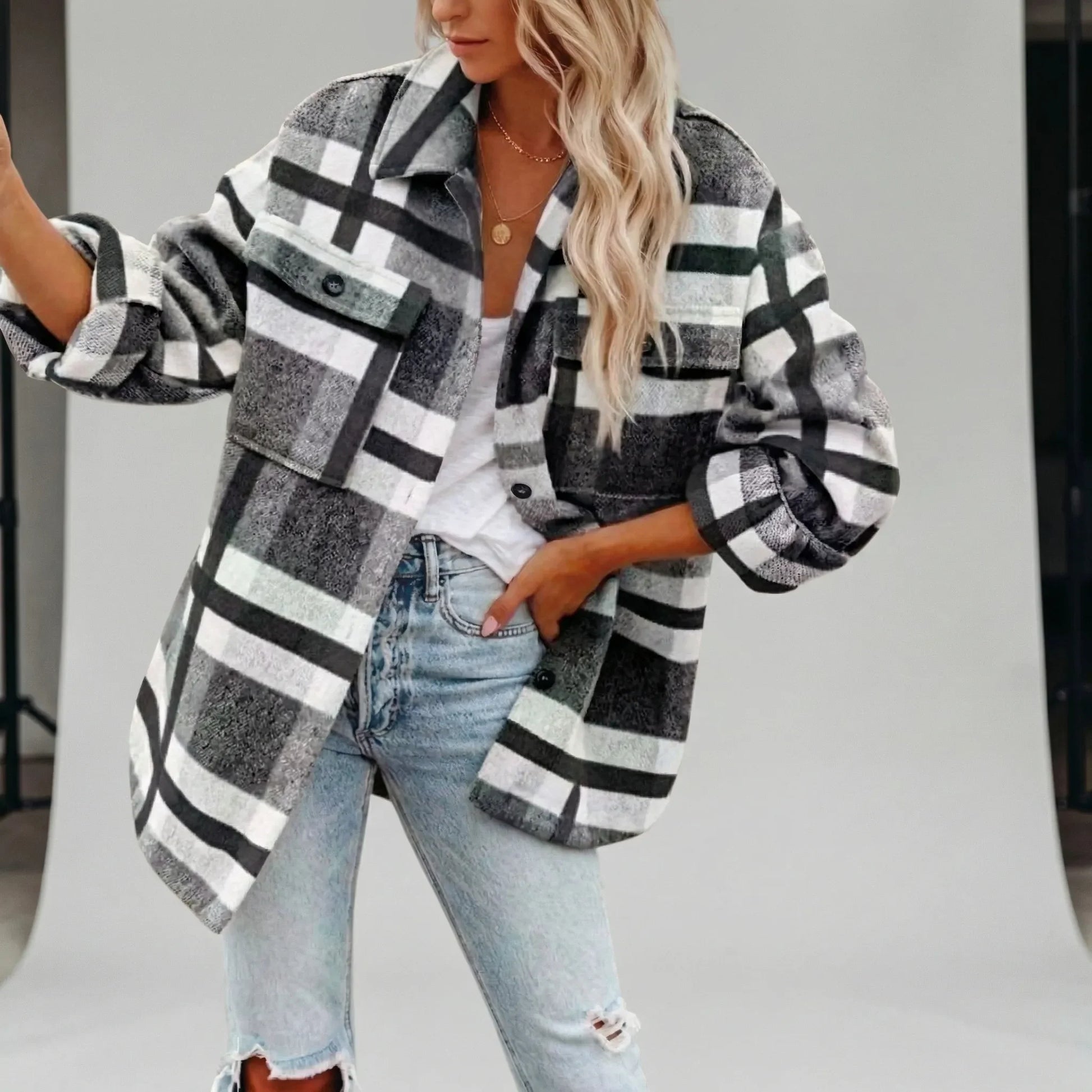 Hip-Length Checked Shirt Jacket - Michelle
