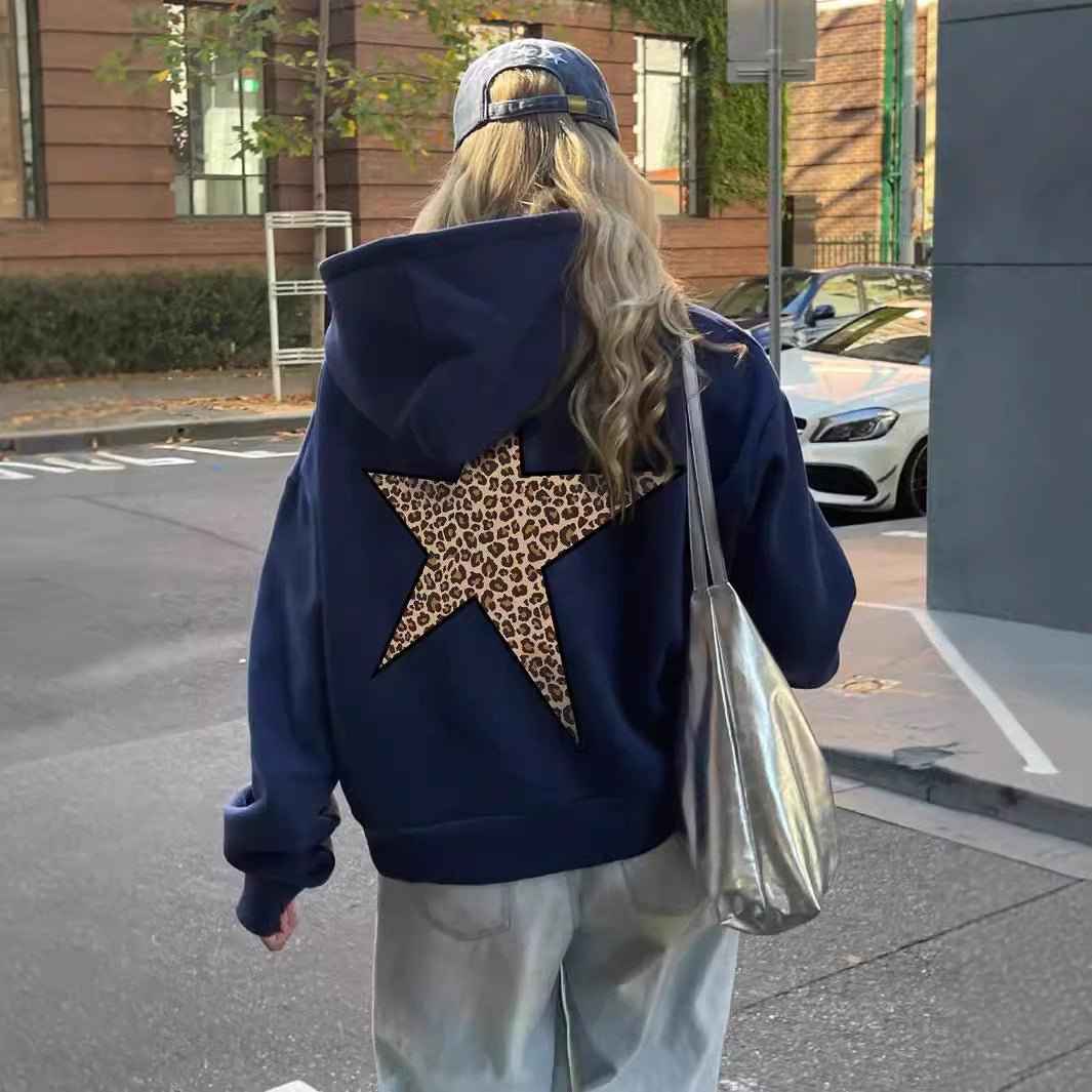 Women's Hoodie with Leopard Star Back Print & Clean Finish 1