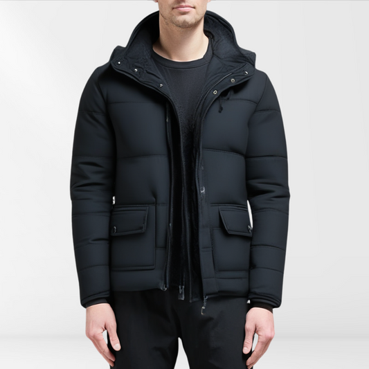 Black Padded Men's Winter Coat with Modern Cut – Leon