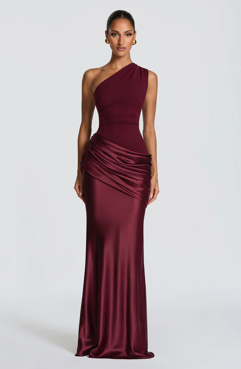 Sidonie One-Shoulder Draped Satin Maxi Dress 5