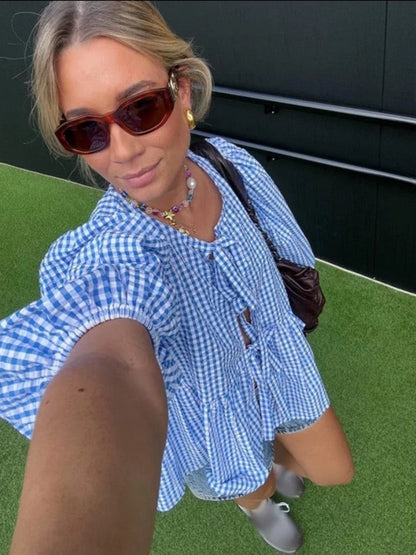 Checked women's blouse with puff sleeves – Maeve Autumn Magic Edition