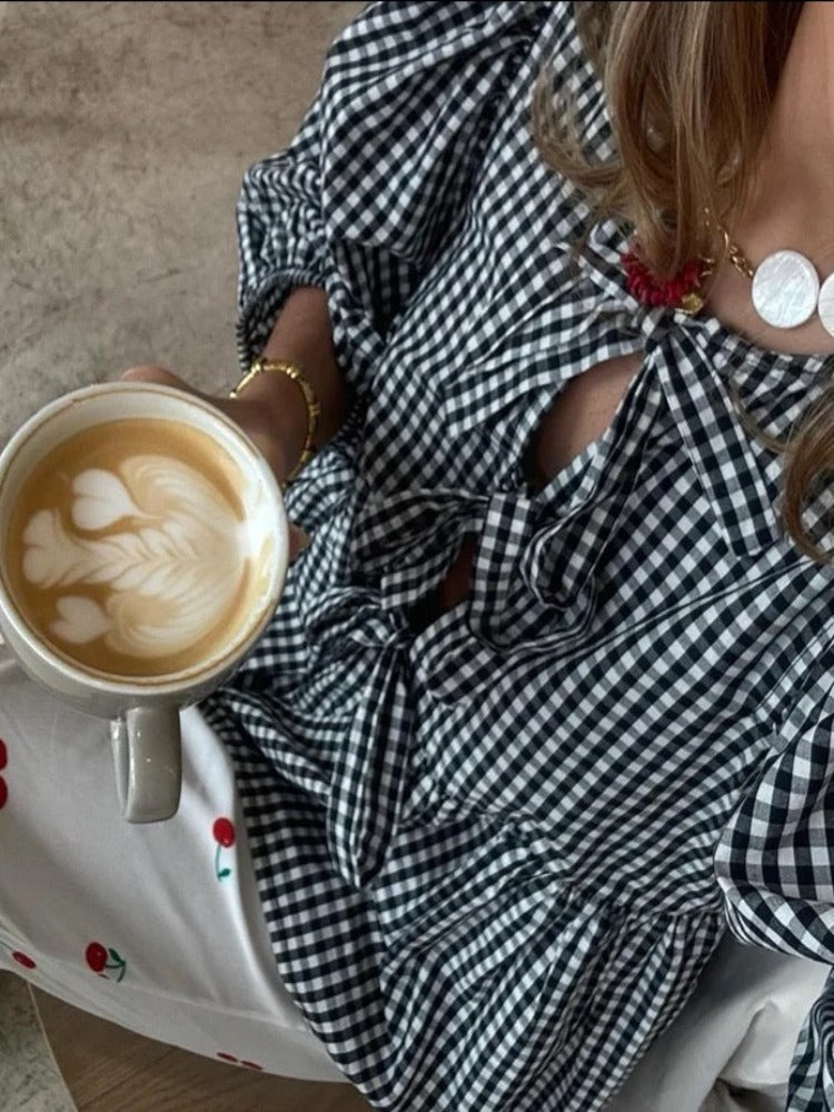Checked women's blouse with puff sleeves – Maeve Autumn Magic Edition