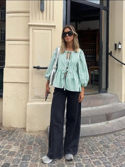 Checked women's blouse with puff sleeves – Maeve Autumn Magic Edition