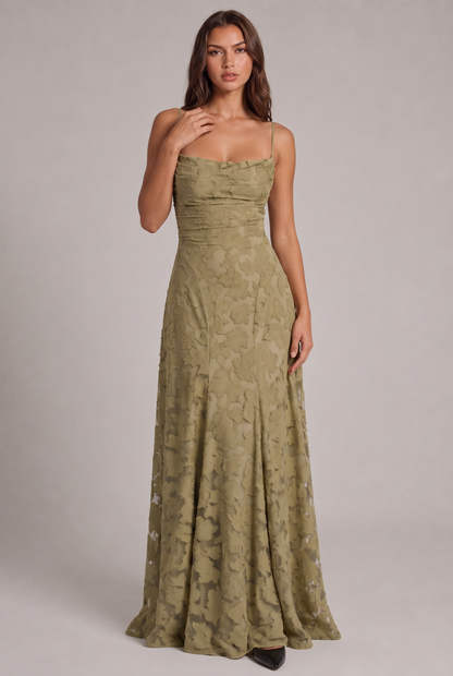 Olivia Maxi Dress - Elegant Evening Gown with Floral Texture 13