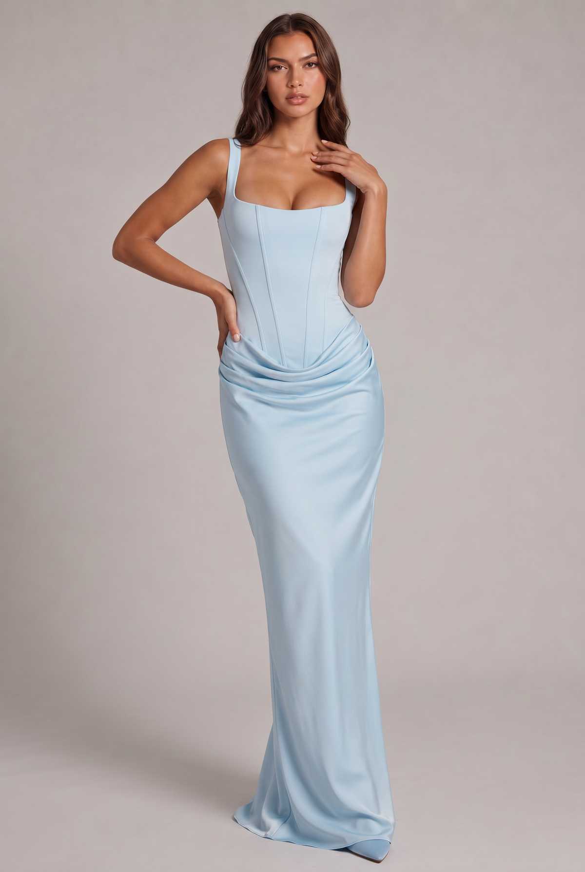 Maxi Dress with Structured Corset Bodice and Square Neckline 13