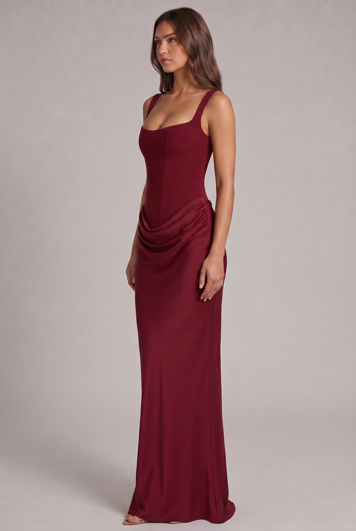 Maxi Dress with Structured Corset Bodice and Square Neckline 19