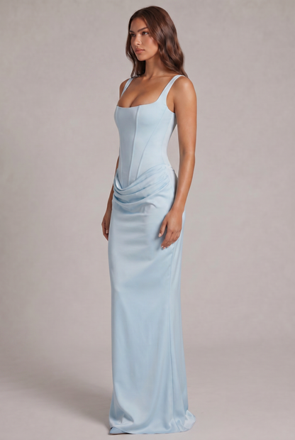Maxi Dress with Structured Corset Bodice and Square Neckline 15