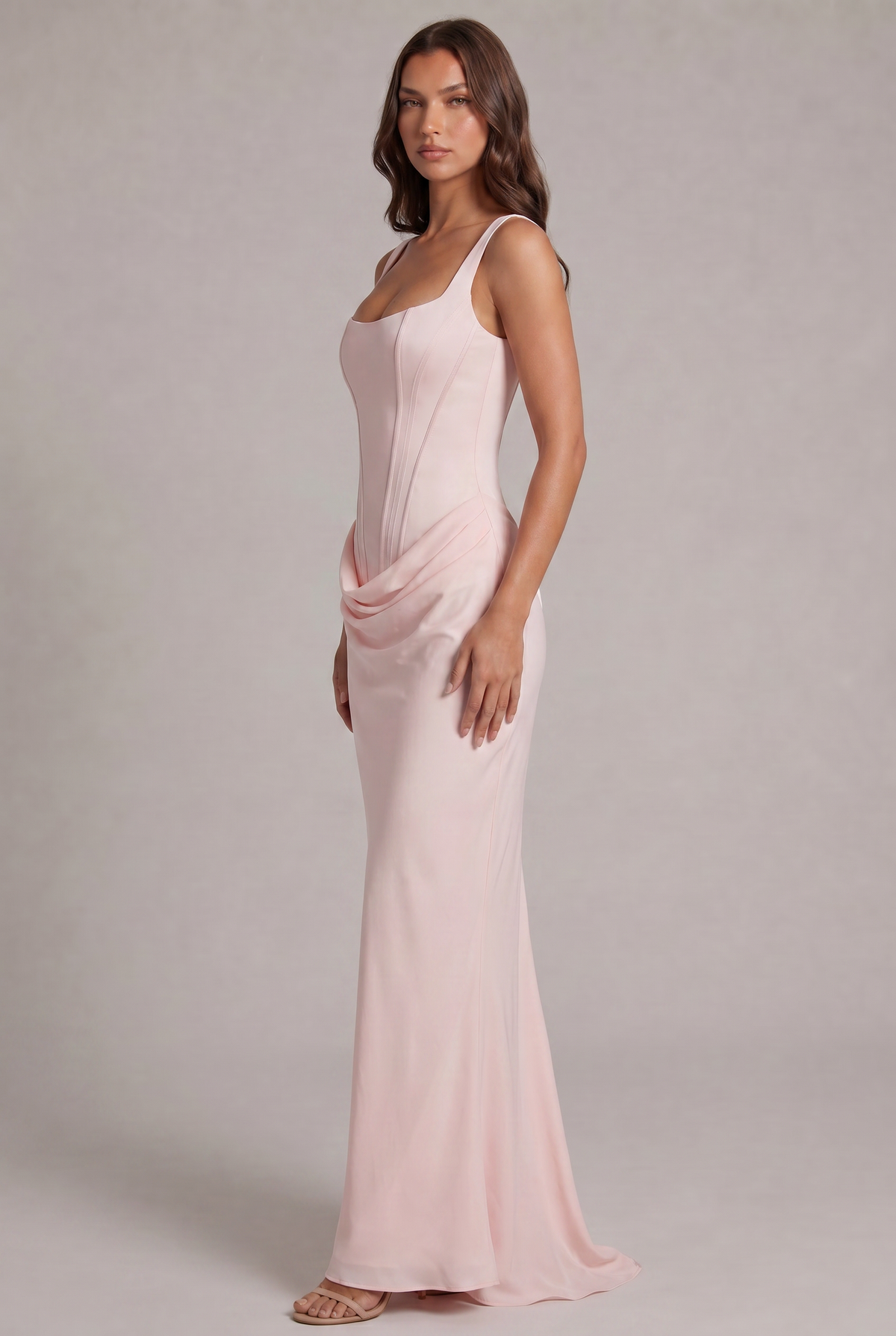 Maxi Dress with Structured Corset Bodice and Square Neckline 27
