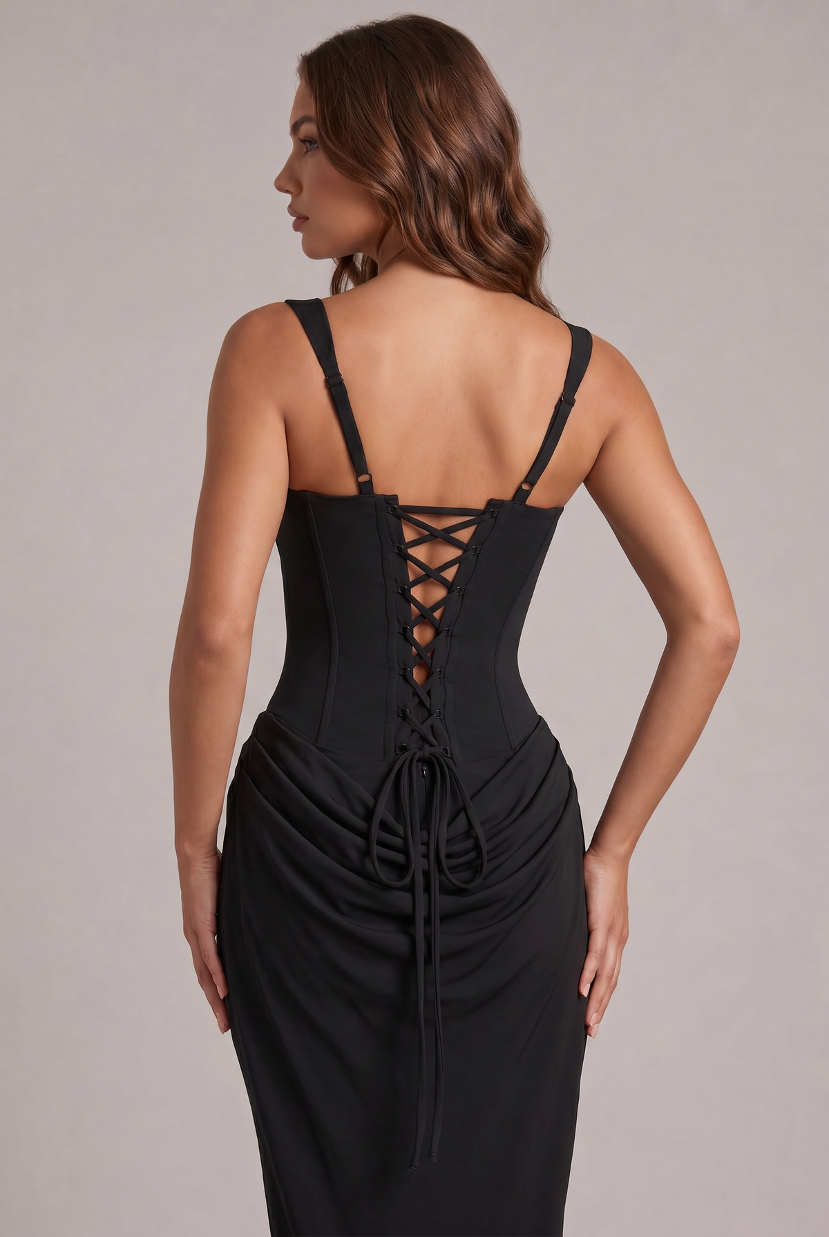 Maxi Dress with Structured Corset Bodice and Square Neckline 12