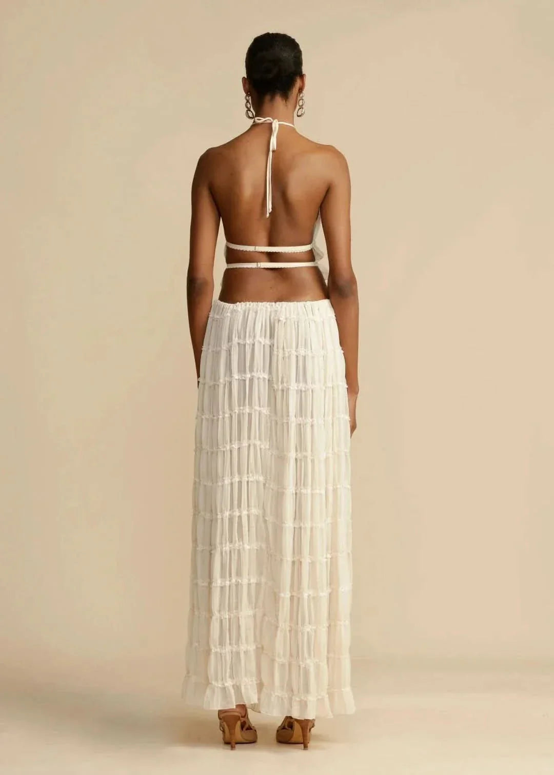 Two-piece summer outfit for women with boho skirt and off-the-shoulder top – Alina