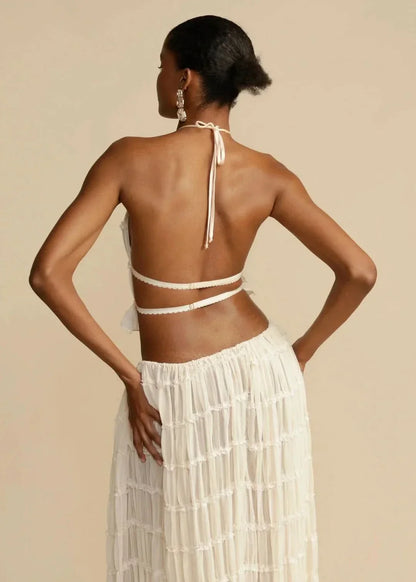 Two-piece summer outfit for women with boho skirt and off-the-shoulder top – Alina
