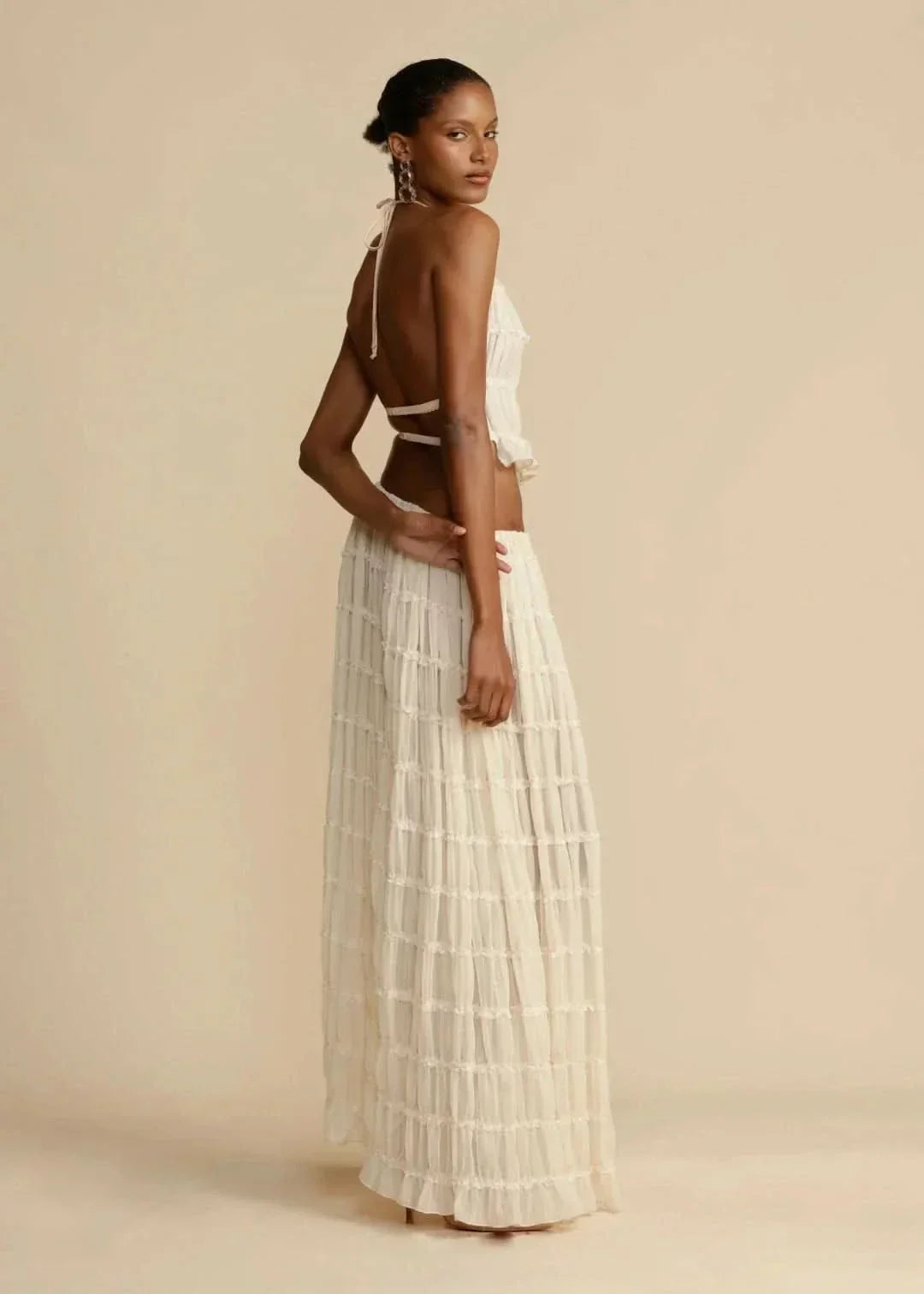Two-piece summer outfit for women with boho skirt and off-the-shoulder top – Alina