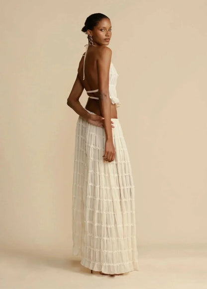 Two-piece summer outfit for women with boho skirt and off-the-shoulder top – Alina