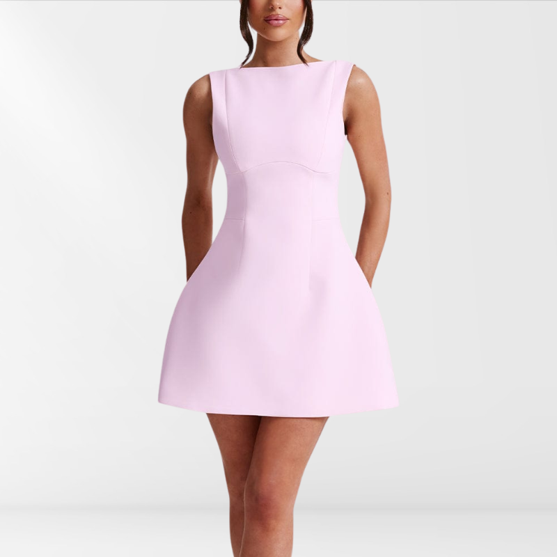 Sleeveless pink mini summer dress with a collar – Naomi