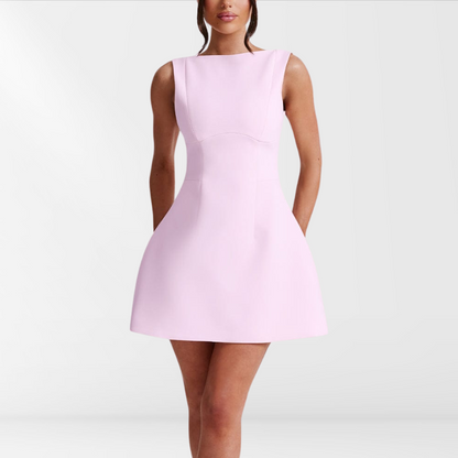 Sleeveless pink mini summer dress with a collar – Naomi
