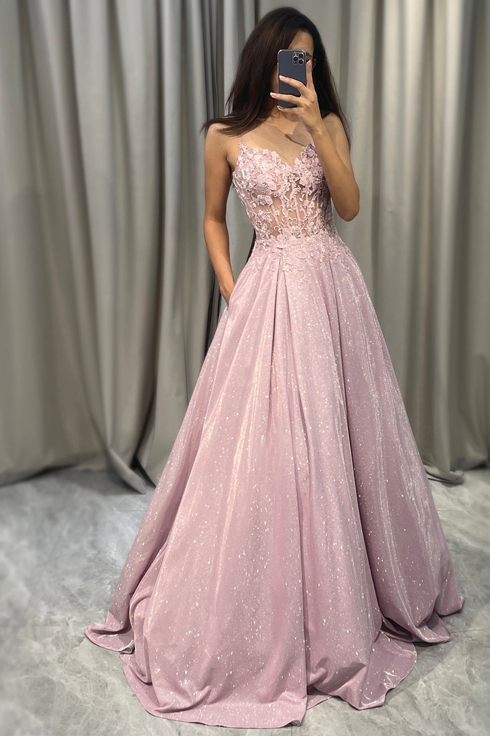 Glistening Blush A-Line Ballgown - Clara