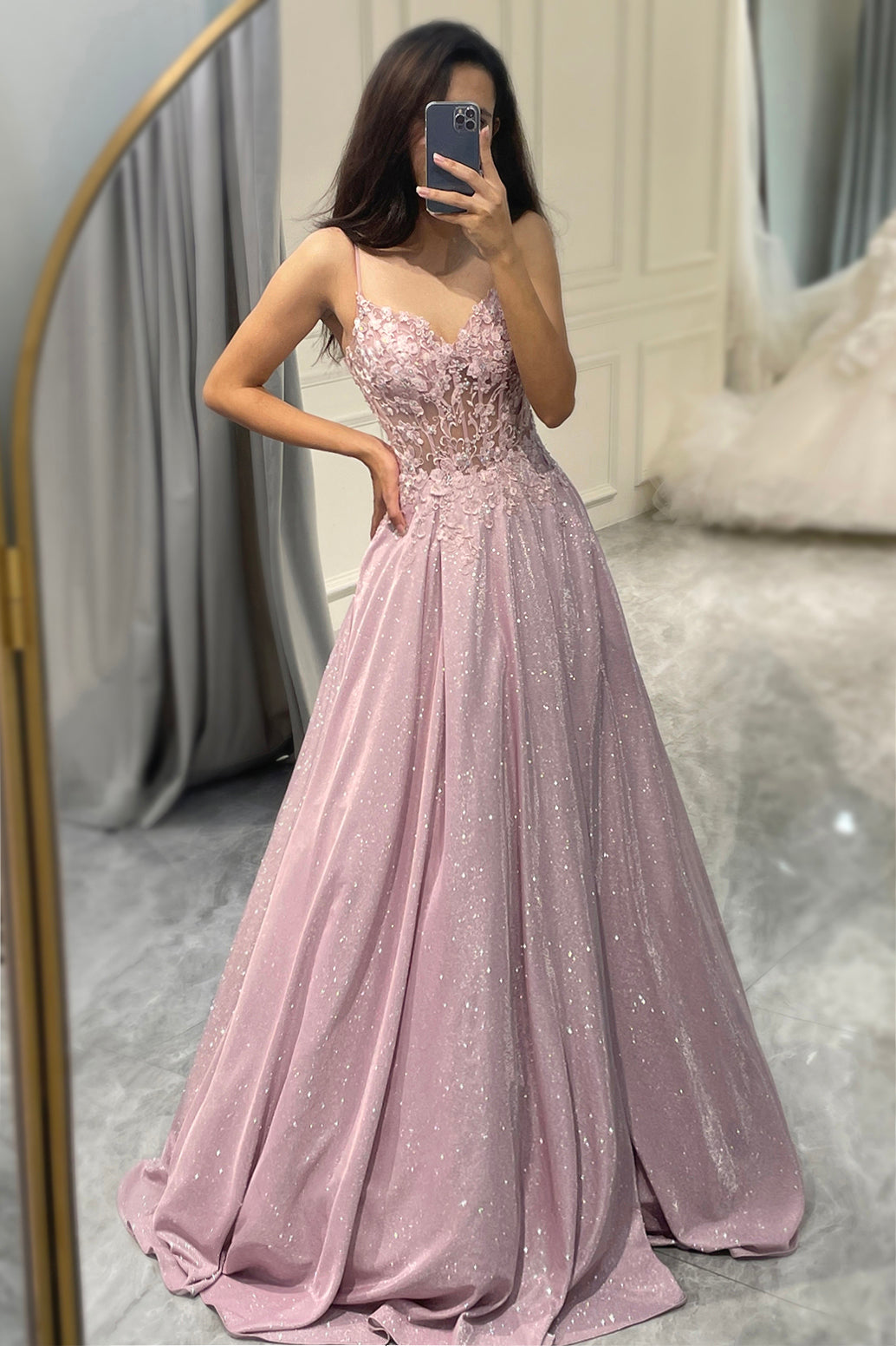 Glistening Blush A-Line Ballgown - Clara