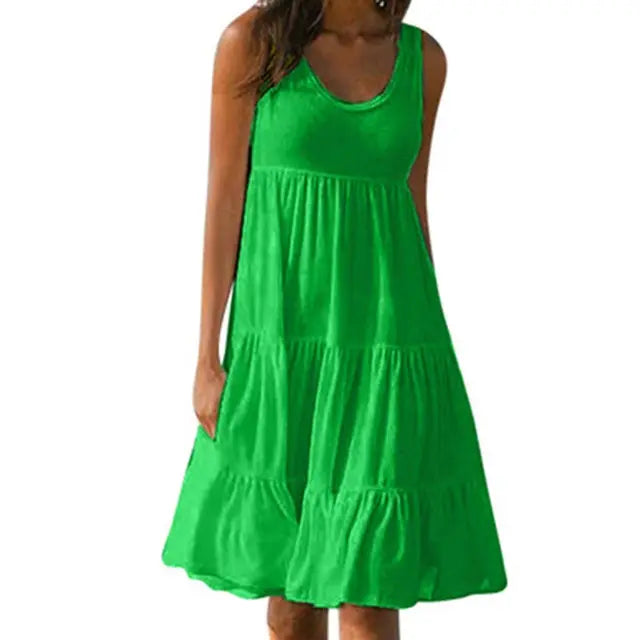 Trendy sleeveless mini dress with round neckline – Amelie