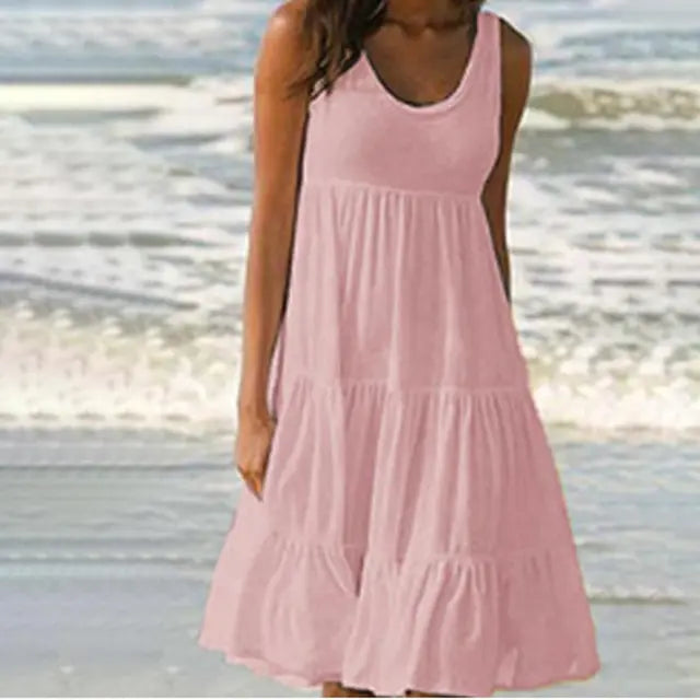 Trendy sleeveless mini dress with round neckline – Amelie
