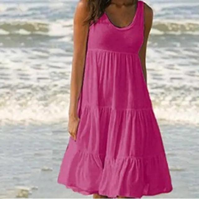 Trendy sleeveless mini dress with round neckline – Amelie