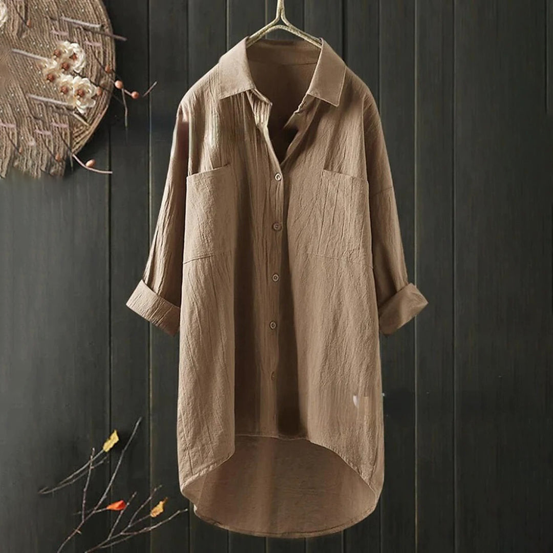 Lightweight Ladies' Blouse with Long Sleeves and Front Pockets – Selene