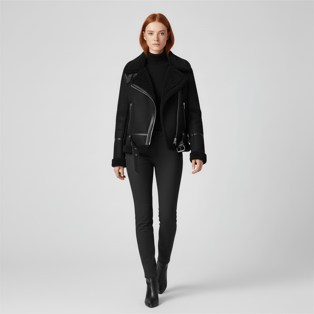 Klassische Lammfell-Inspirierte Jacke - Sophie