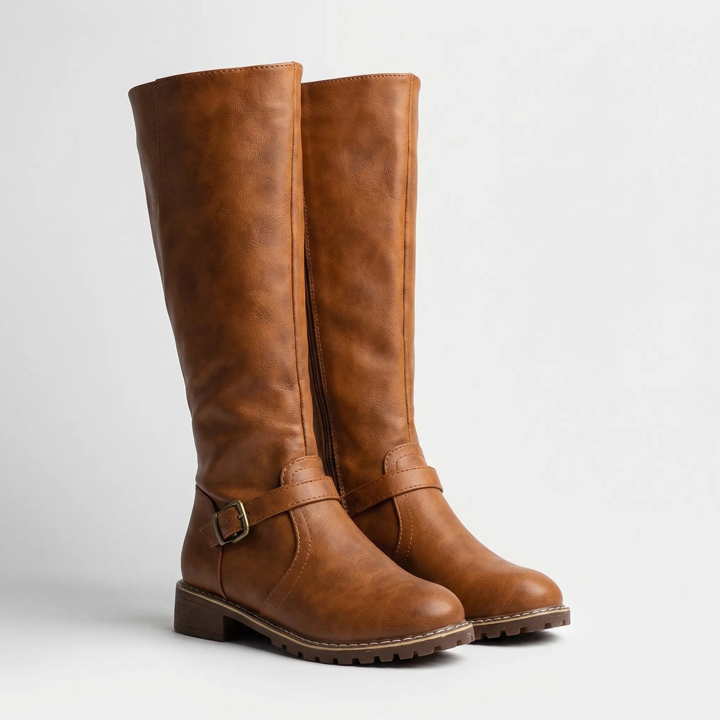 Knee-High Buckle Strap Riding Boot - Sheryl