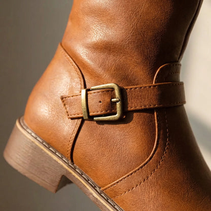 Knee-High Buckle Strap Riding Boot - Sheryl