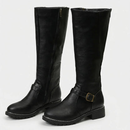 Knee-High Buckle Strap Riding Boot - Sheryl