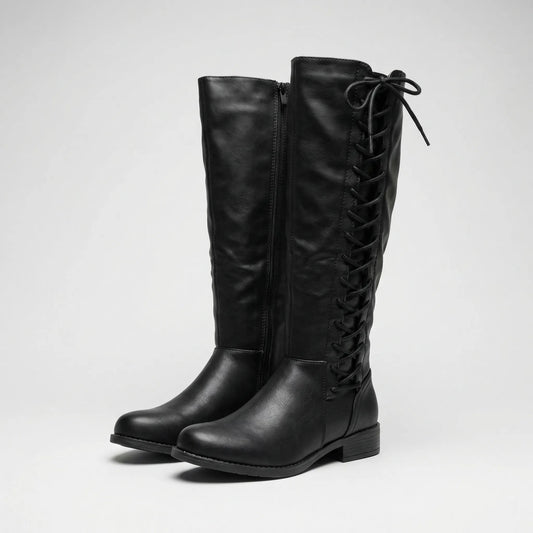 Knee-High Lace-Up Side Boots - Joyce