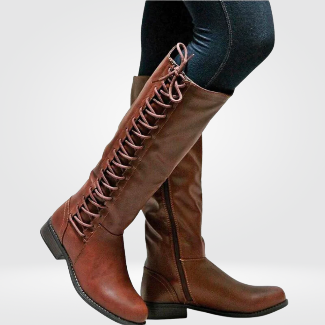 Knee-High Lace-Up Side Boots - Joyce