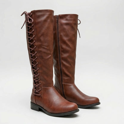 Knee-High Lace-Up Side Boots - Joyce