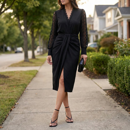 Knee-Length Wrap Dress - Sandy