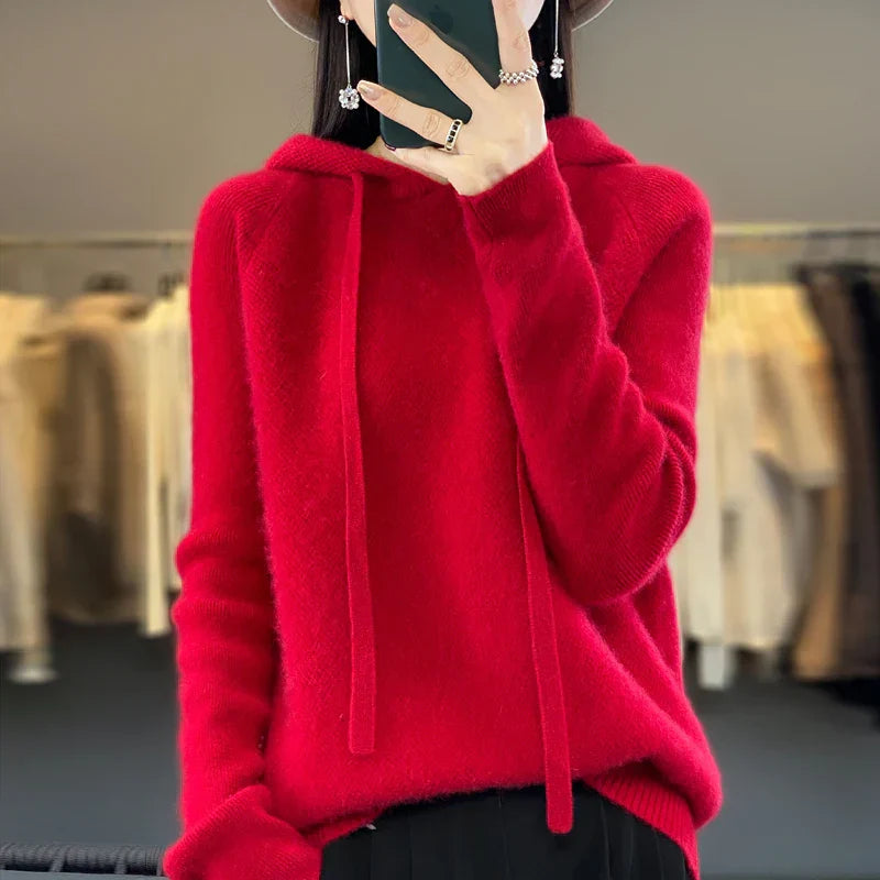 Knitted Hooded Jumper With A Soft Texture - Kristy
