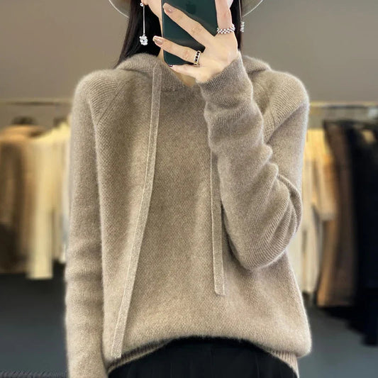 Knitted Hooded Jumper With A Soft Texture - Kristy
